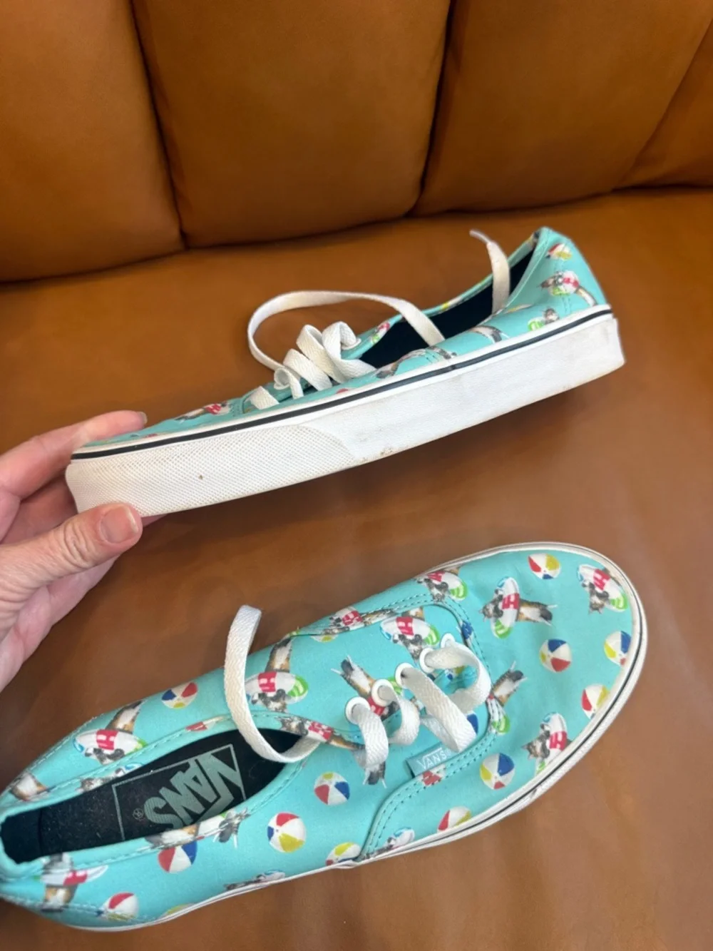 Vans Aqua Canvas Sneakers with Beach Ball & Cat Print - Picture 6 of 10